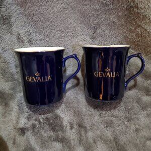 Set of 2 Gevalia Coffee Mugs Navy Blue with Gold Rim